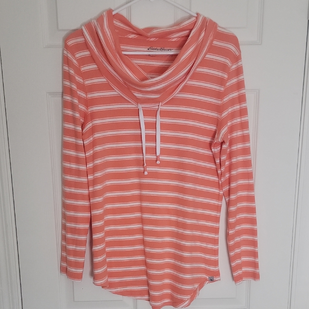 Eddie Bauer Coral and White Striped Top